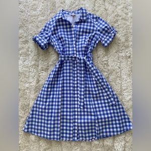 Talbots White and Blue Button Up Gingham Dress 4 Petite NWT